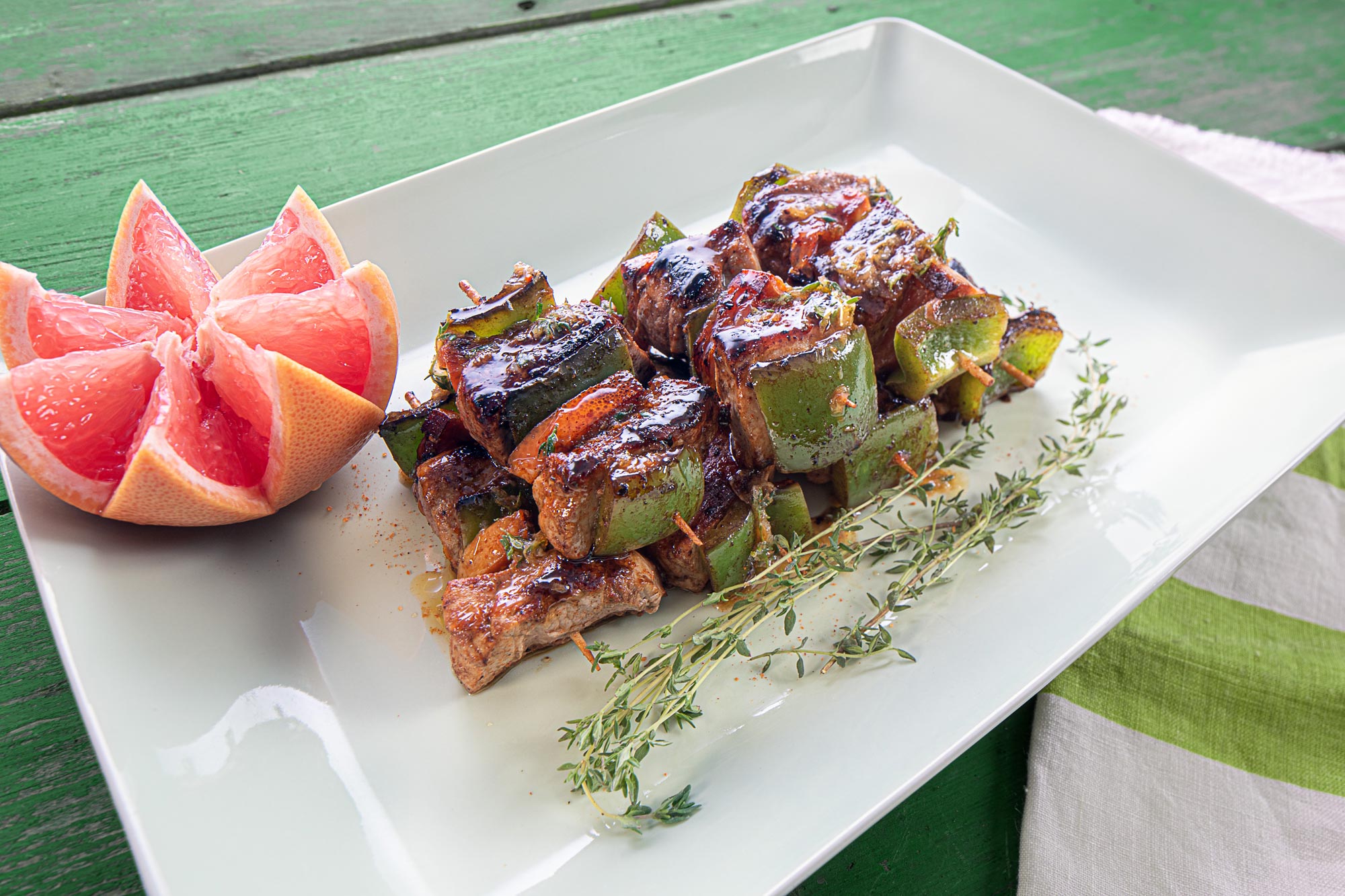 Sweet and Spicy Pork Skewers with Florida Grapefruit and Green Peppers